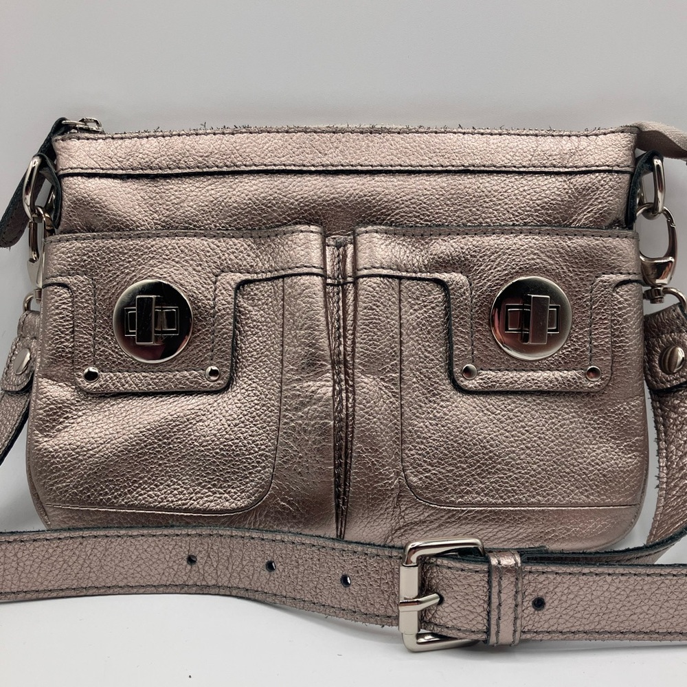 SILVER METALLIC LEATHER GENUINE CROSSBODY BAG 10 X 7